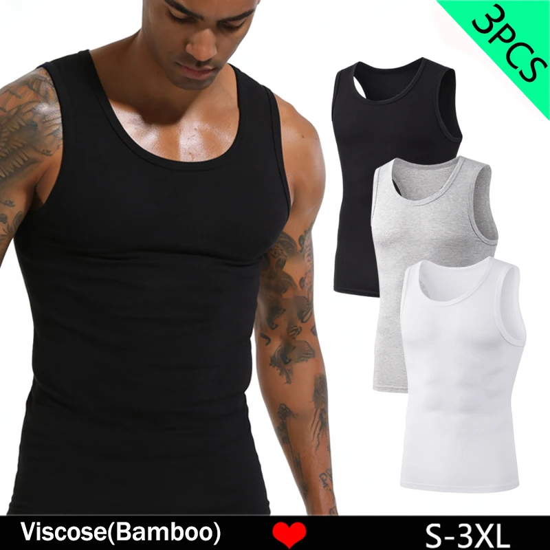 3 Teile/paket Einfarbig männer Tank Top Ärmellose Unterhemden Männer Weste Gym T-Shirt Hohe Qualität Bambus Faser Mann Singuletts Sport