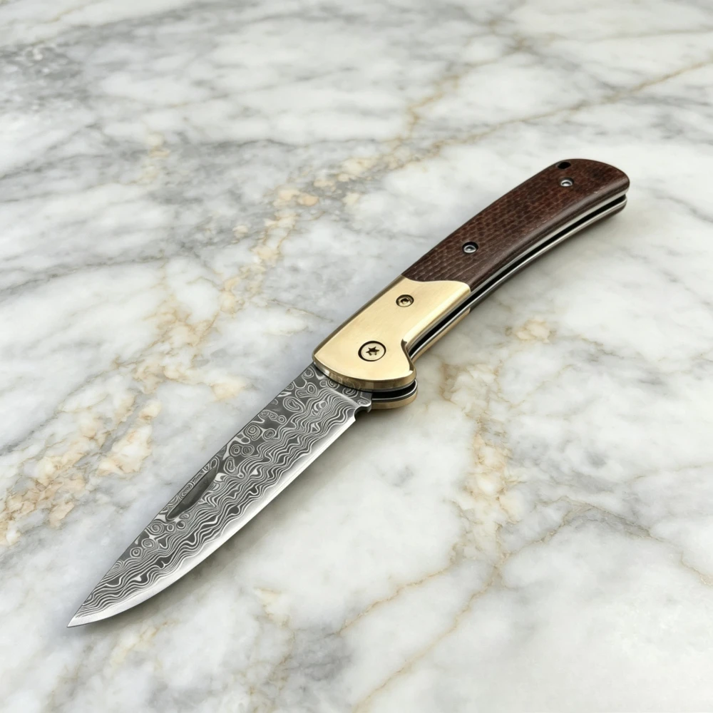 High-hardness Damascus Micarta Handle Folding Knife Lightweight Outdoor Climbing Emergency Rope Cutting Knife EDC Hiking Tools