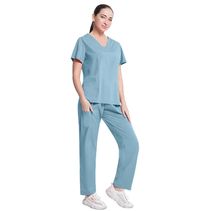 Set di scrub medici per donna elasticizzati uniformi da lavoro ospedaliero abiti chirurgici accessori per infermieri clinica odontoiatrica abbigliamento da lavoro per salone di bellezza