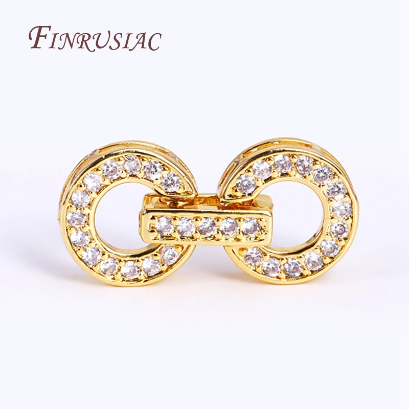 11X24mm 18K Gold Plated Inlaid Zircon Round Fastener Connector Clasps For Bracelet Necklace Making,DIY Pearls Jewelry Fittings