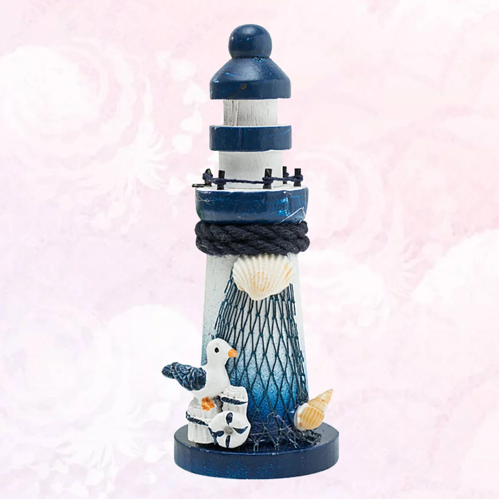 Wooden Lighthouse Decor Nautical Lighthouse Figurine Ocean Rustic Lighted Tower Sea Beach Themed Statue