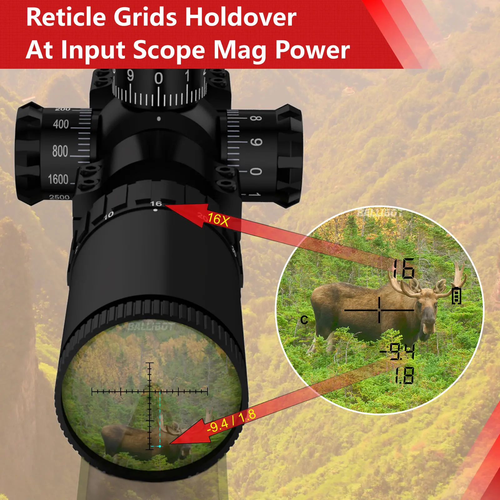 1500m Long Distance Ballistic Laser Rangefinder with built-in 4DOF Ballistic Calculator and Wind Inout for Hunting