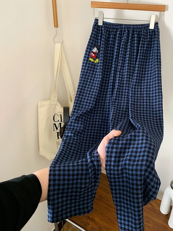 Pantalones largos a cuadros versátiles, informales, holgados, bordados nuevos, talla grande, 300 Pou Fat MM, coreanos, primavera y otoño