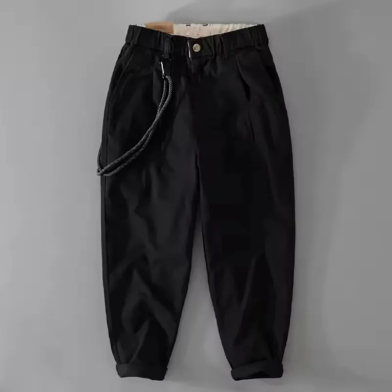 2026 Spring Autumn New Drawstring Casual Pants Men Clothing Cotton Solid Color Streetwear Jogger Pants Men Trousers