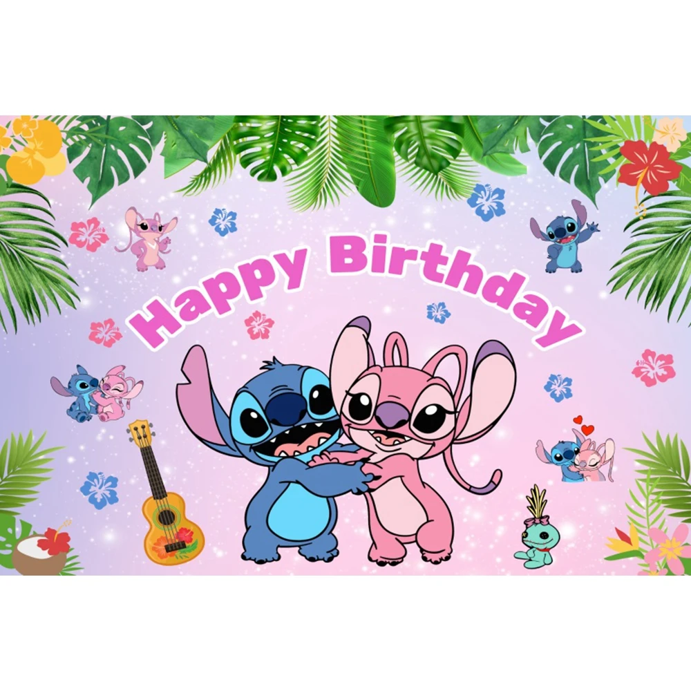 Disney Lilo Stitch Party Backdrops Children\'s Happy Birthday Decoration Photographic Background Decorations Kids Decor Banner