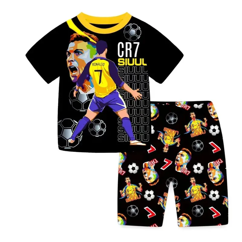 قمصان كرة القدم للأطفال رقم 7 كرة القدم Pjs المشجعين الرياضيين للبنين بنات رونالدو الطباعة CR7'S تي شيرت + السراويل بدلة غير رسمية لمدة 3-14 سنة #6