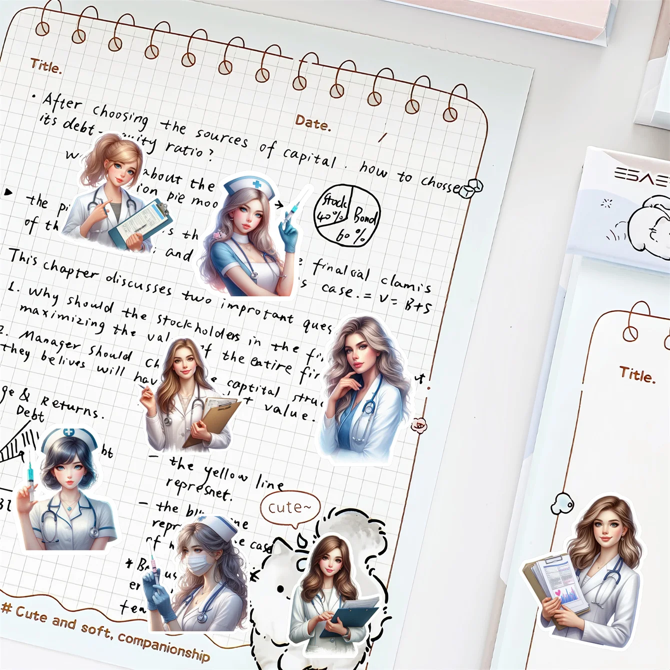 19pcs Watercolor Cartoon doctor, nurse, girl Stickers, for Luggage Notebook,Diary, Album Decoration, DIY Stationery Scrapbooking