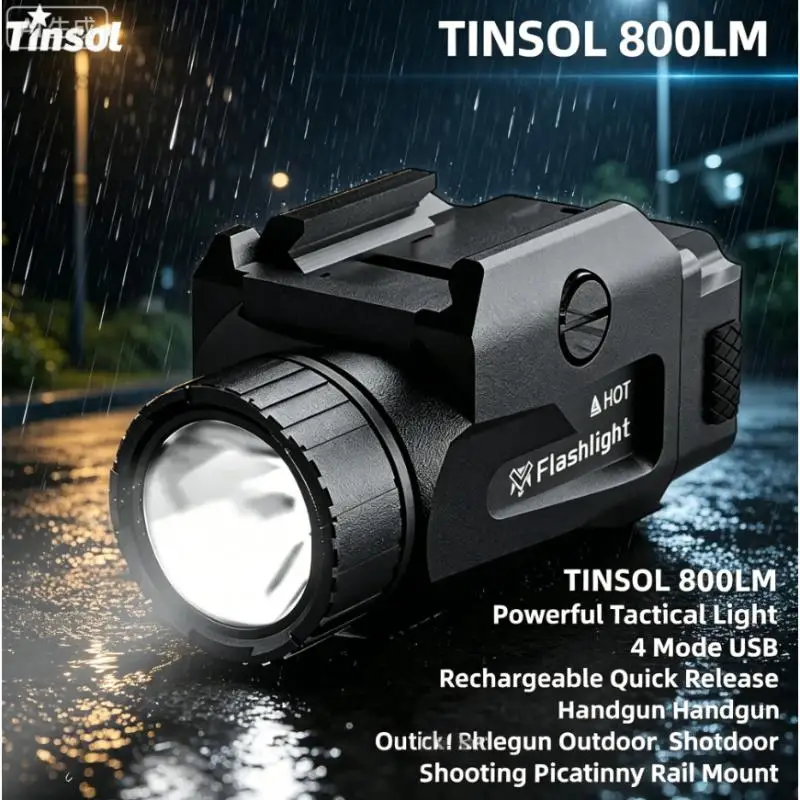 

4 Mode TINSOL 800LM Tactical Flashlight USB Rechargeable Quick Release Design Outdoor Shooting Rail Mount Light