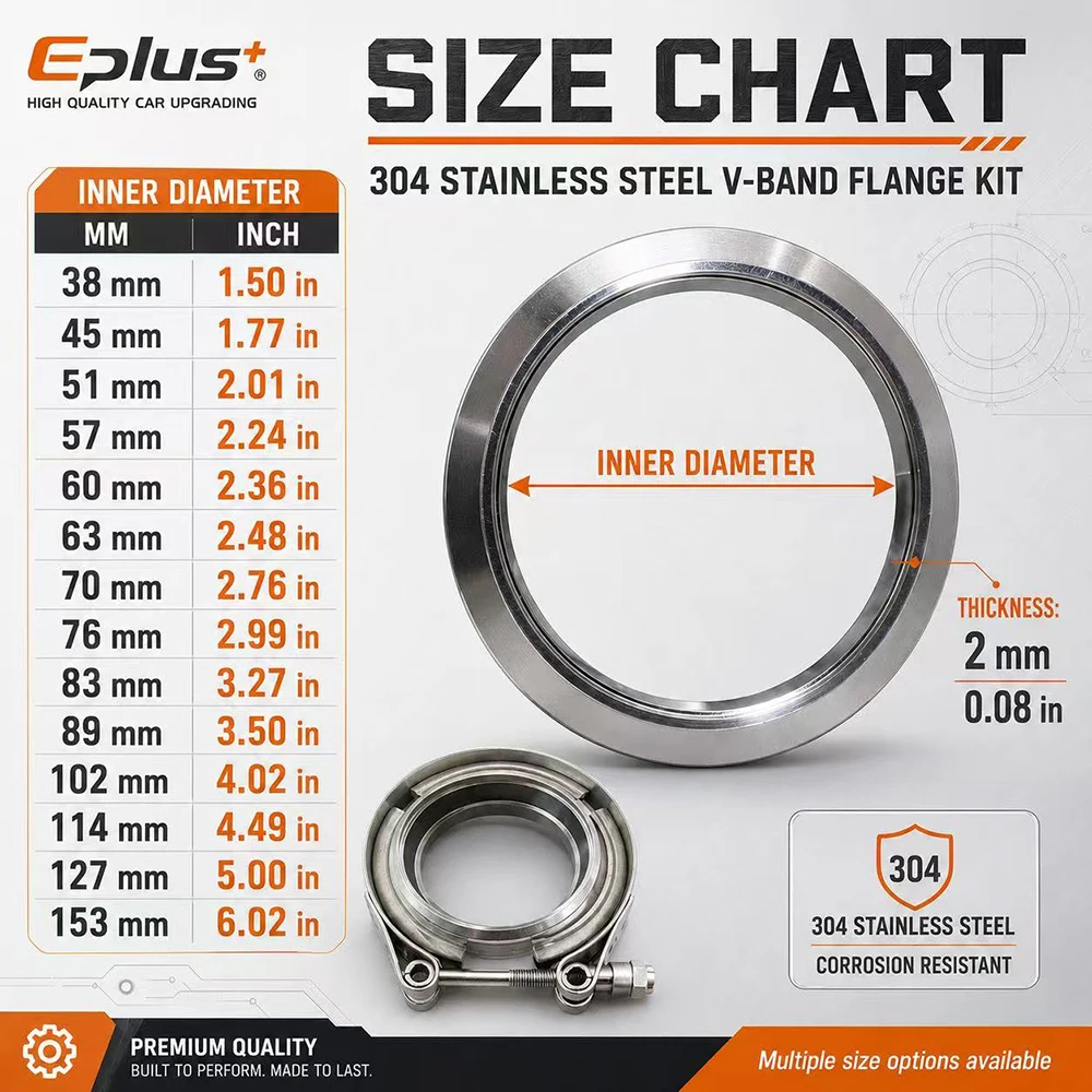 304 Stainless Steel V-Band Clamp Male Female Flange Kit Exhaust Pipe V Type Clamp for Car Exhaust System Turbo Muffler Downpipe