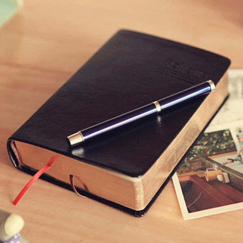 Black Soft Leather Notebook with Gold Edges for Note-taking and Sketching Extra-thick High-quality Lined Paper