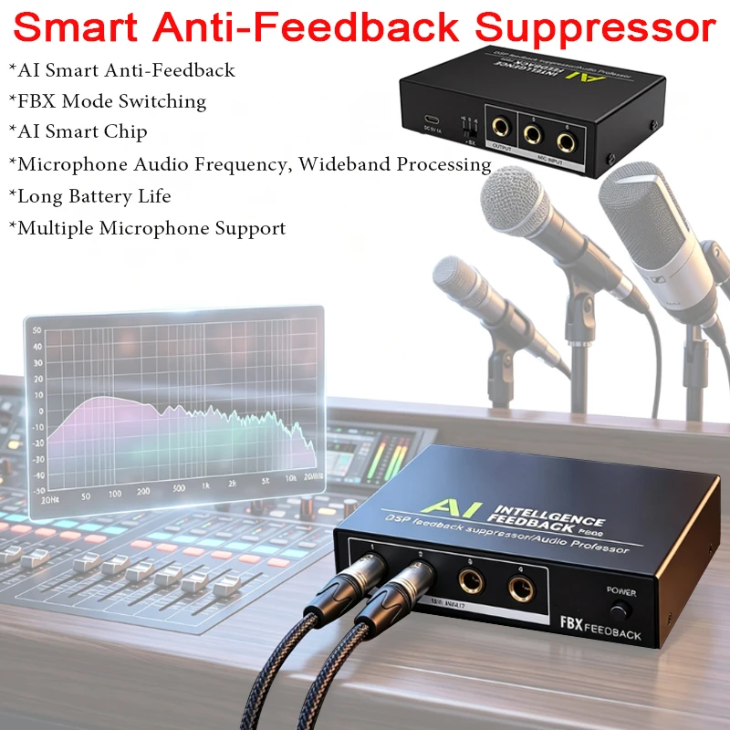 Portable AI Smart Microphone Feedback Outdoor Home Live Conference Microphone Anti-howling Frequency Shifter for KTV Conferences