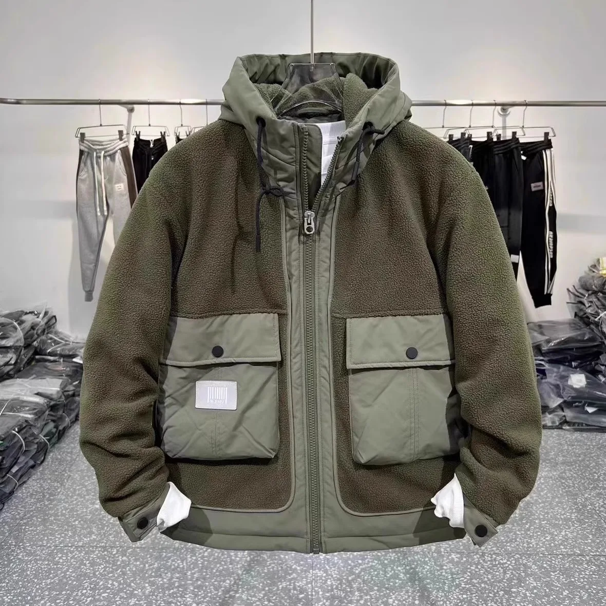 2024 large size 2-150kg new coat men's winter tooling hooded Korean version trendy cotton clothes cotton clothes trendy brand