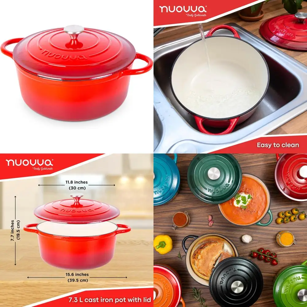 

Эмалированная голландская духовка с антипригарным покрытием — кастрюля с защитой от духовки — прочная посуда — 7,3 литра, 30 см — красный — идеально подходит для выпечки и жарки