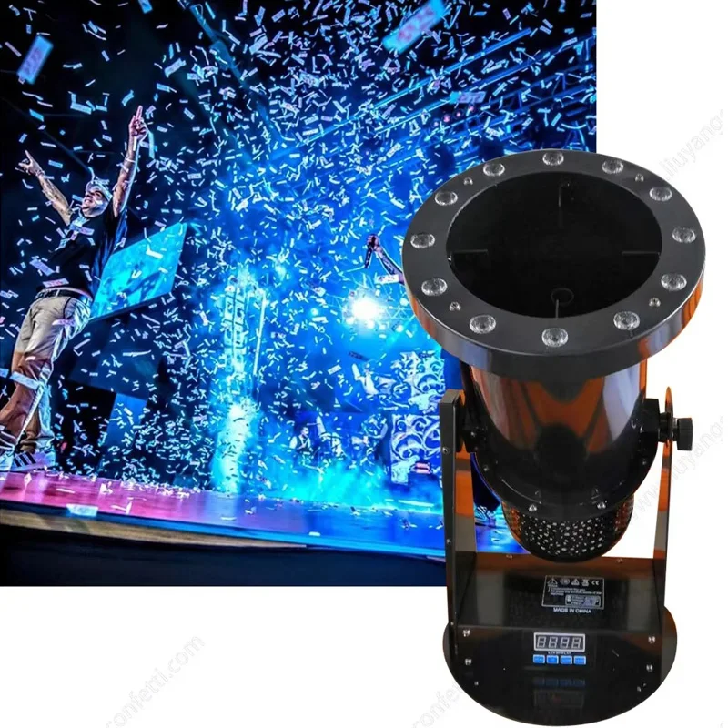 

1500W LED Confetti Spray Cannon Machine Paper Streamer Ribbon Blower Shot Launcher with DMX512 &Power Control Club Party Stage