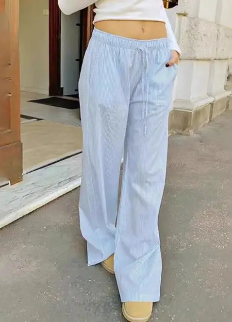 

Women's Pants 2025 Autumn and Winter Simple Vacation Style Drawstring Pants Pants Street Fashion Retro Casual Hip-Hop Pants