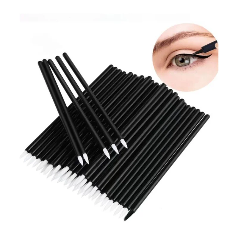 100 stuks schoonheidsmake-up eyelinerborstels met dop make-upborstel wegwerp eyelinerborstel geel