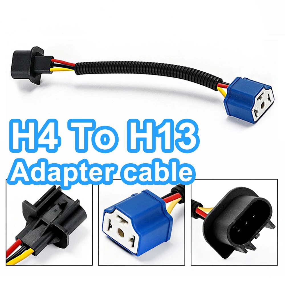 

H4 to H13 Adapter Cable Headlight Bulb Wire Car Fog Light Convert Socket for Jeep Wranler Moto Headlamp Ceramic Plug For Harley