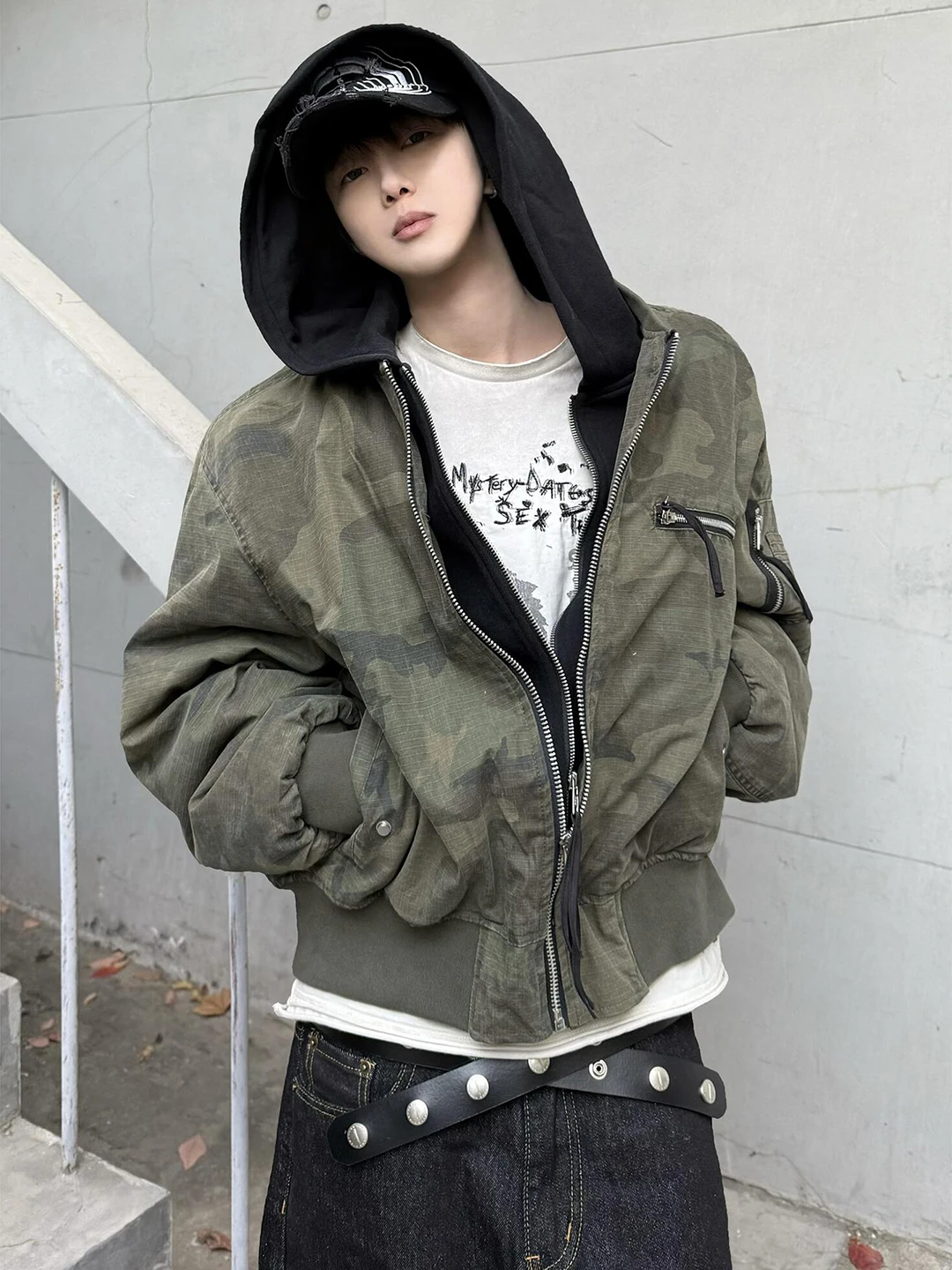 

American Sle Men's ort Bomber Jaet with Hood Camouflage Cotton Workwear Outerwear Autumn Winter Filled Baseball Coat