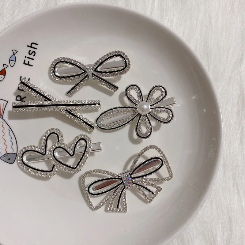 

New Rhinestone Hairpin Love Flower Bow Korean Elegant Bangs Clip Edge Clip Headdress Jewelry