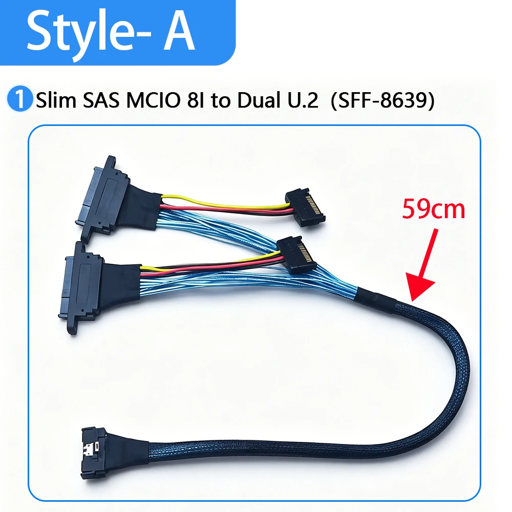 Slim SAS  MCIO 8i 8X 74Pin to Dual U.2 (SFF-8639) NVMe SSD Cable ,PCIe 4.0/3.0 High Speed Data Transfer Cable for U.2 SSD