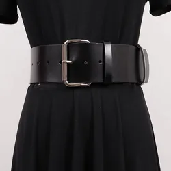 Women's Runway Fashion Black Genuine Leather Cummerbunds Female Dress Corsets Waistband Belts Decoration Wide Belt R1453
