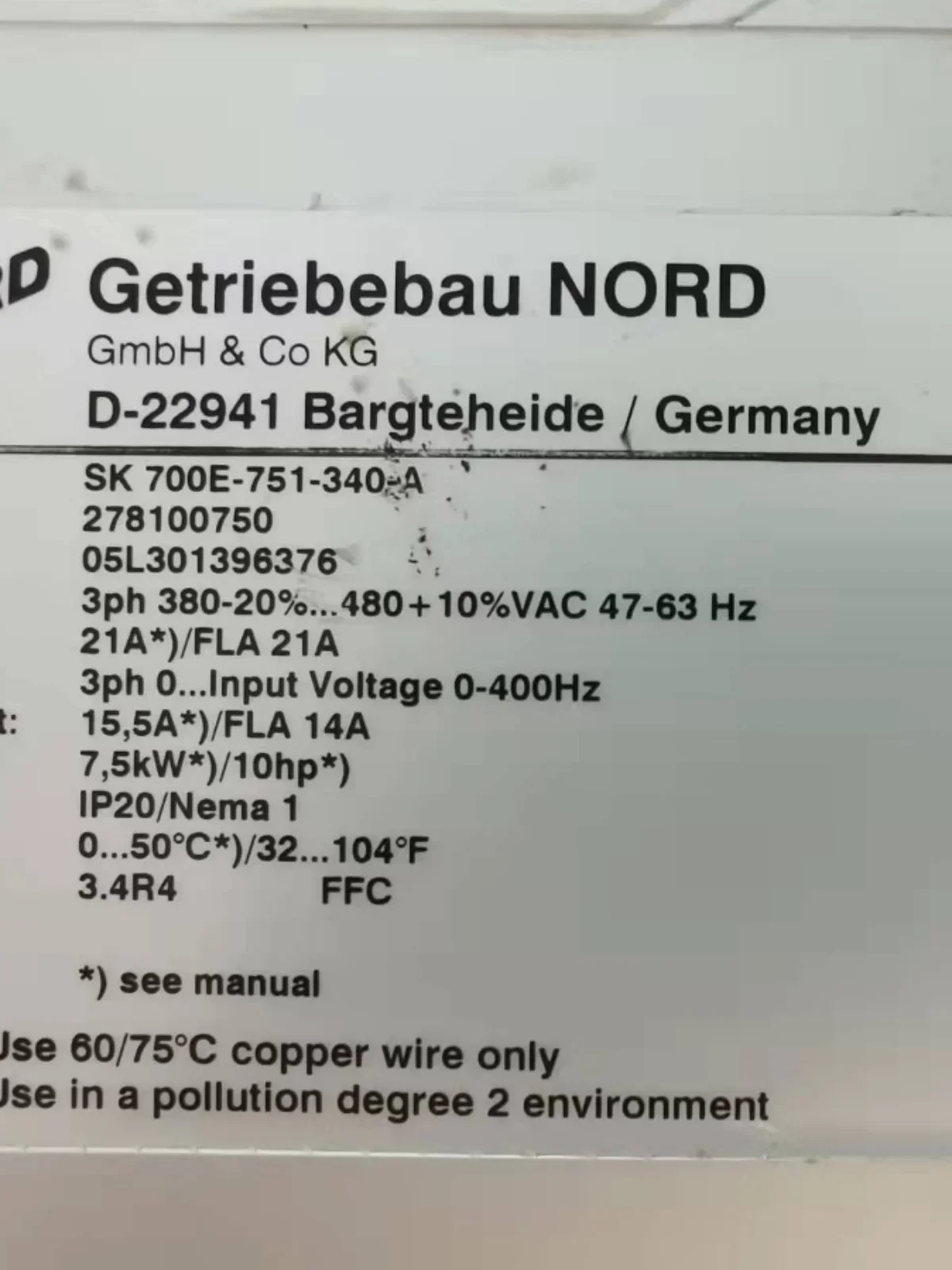 

Инвертор NORD Nord SK700E-751-340-A Оригинальный запас