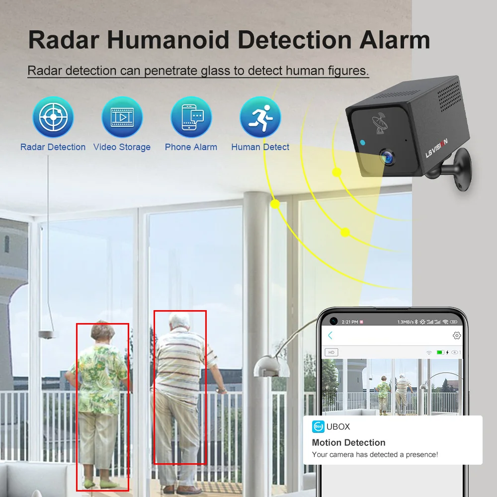 LS VISION 4G/WiFi Security Mini Camera Battery-Powered, 4MP Motion Detection, 2-Way Voice, Indoor Camera Radar Motion Alert UBOX