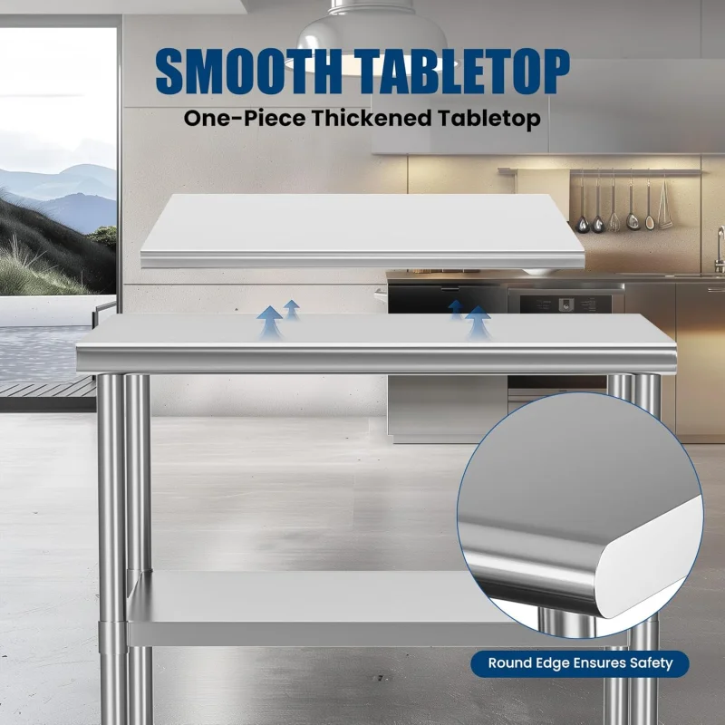 طاولة عمل معدنية من الفولاذ المقاوم للصدأ مقاس 24 × 30 بوصة أرفف سفلية قابلة للتعديل مع عجلات للمطبخ التجاري والخارجي والراحة #3