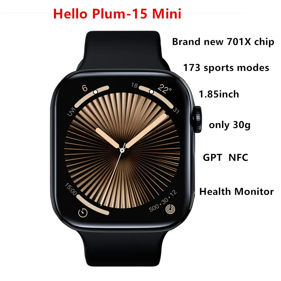 Hello Plum-15 Mini Smartwatch Bluetooth Call Slim Light 1.85 Inch 173 Sports Modes Health Monitor Stocks translation Men Women