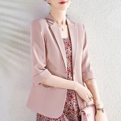 2024 New Summer Versatile Fashion Commuter Casual Simple and Thin Slim Fit Slim Hanging Single Button Three Quarter Suit Coat