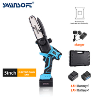 5803 Swansoft 5 Inch Brushless Electric Saw Rechargeable Chainsaw Wood Cutter Pruning Garden Tools [Plastic Box + 2*Battery]