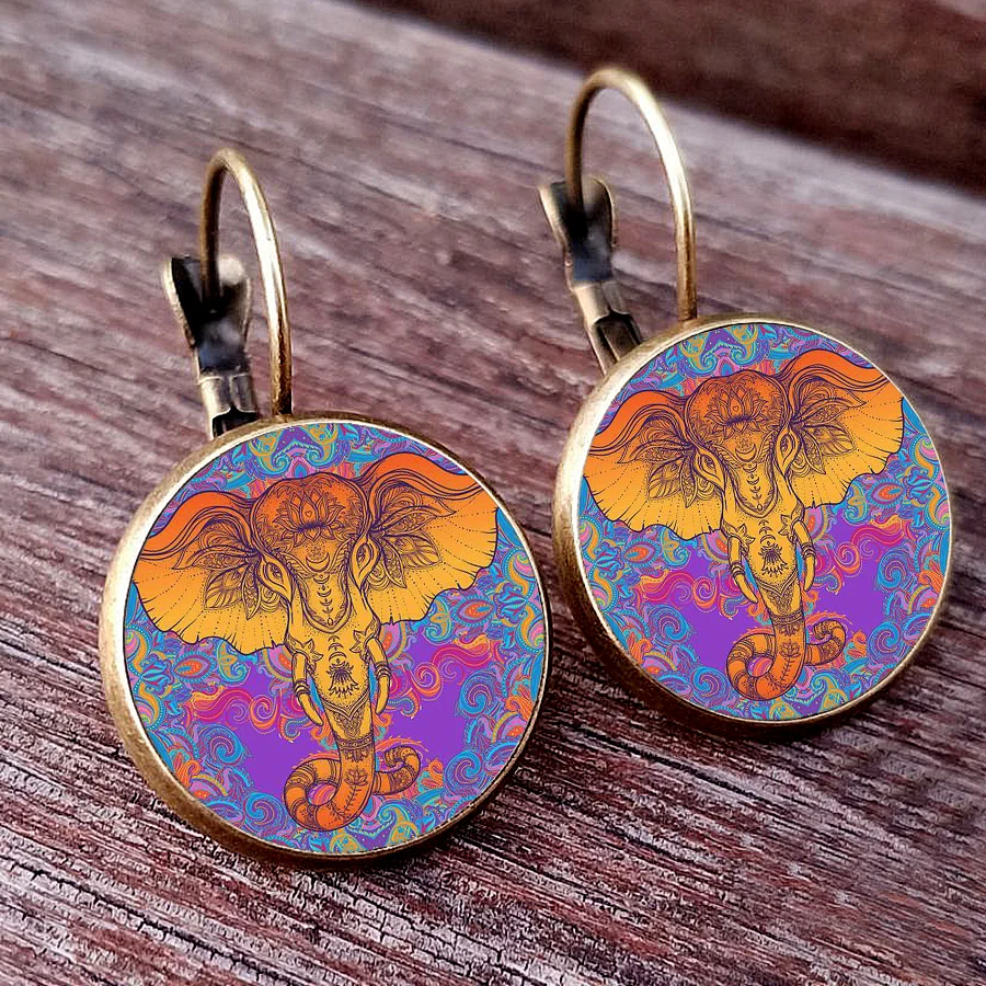 New Charming Elephant Earrings Indian Ganesha Wisdom God Meditation Buddha Statue Glass dome Earrings Women's Jewelry Earhooks