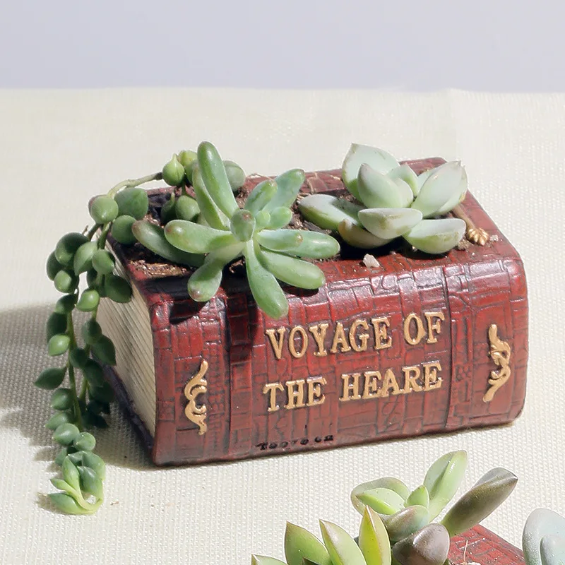 Nordic Style Retro Literature Book Resin Succulent Plant Pot Micro Landscape Pot  Collocation Debris Storage Tabletop Decoration