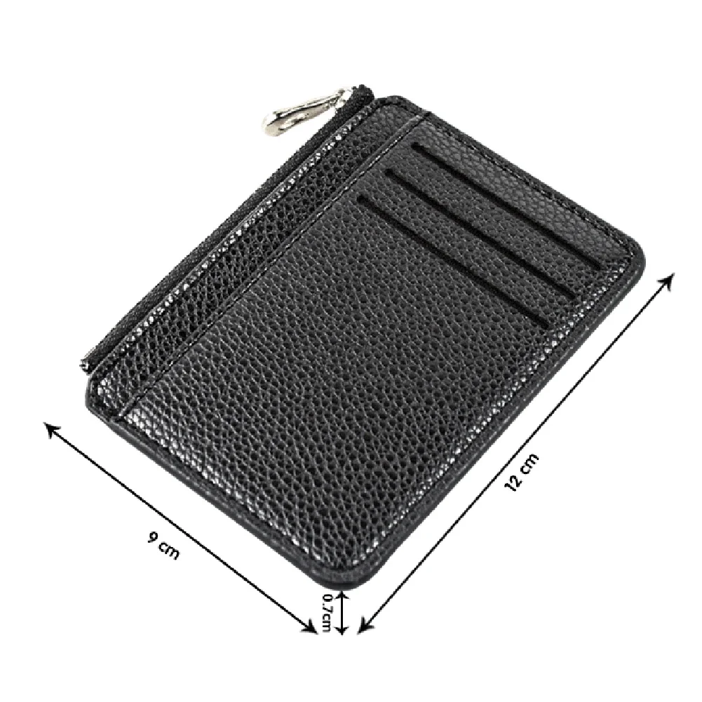 Mini Zipper Card Bag Slim ID Bank Purse Wallet Credit Organizer Portable Small Slim Ultra-thin Short Purse for Men Black