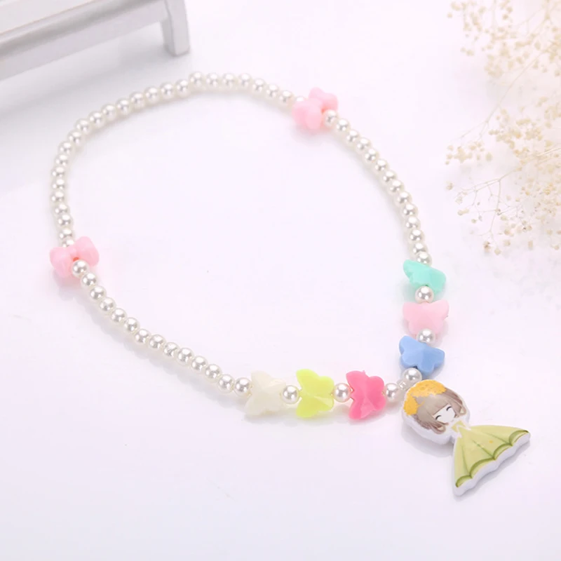 1pc Kawaii Cartoon Animal Necklace for Children\'s Candy Color Pearl Beaded Cute Necklaces Accessories for Girls Gift Wholesale