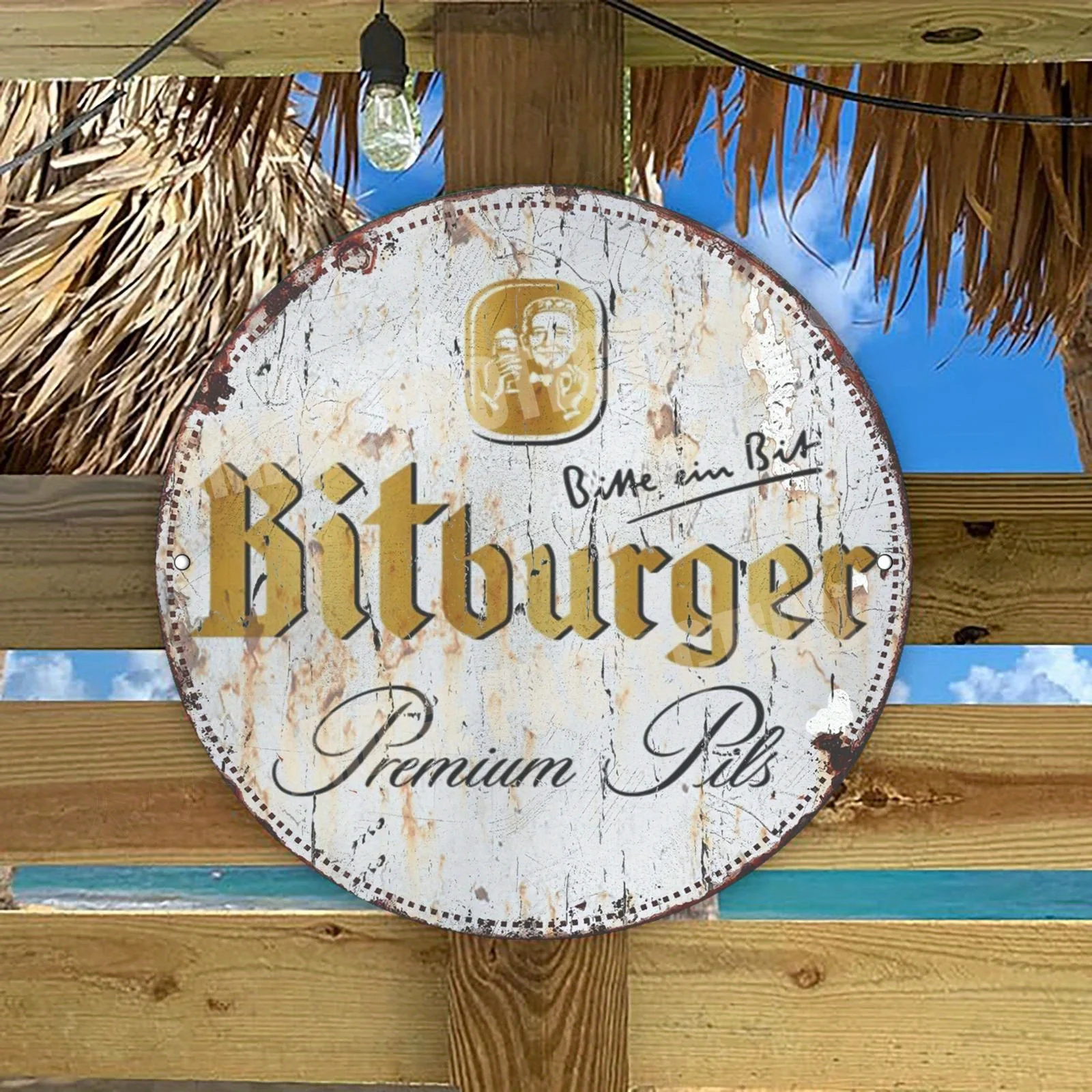 Letrero de Metal de aluminio Retro de cerveza Premium Bitburger plano 2D, 20x20cm/7,87x7,87 pulgadas, decoración artística de pared Vintage, adecuado para