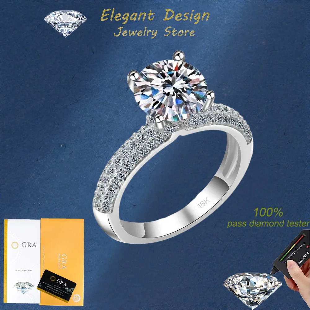 

Elegant Design 2 Carat Moissanite Brilliant Ring, 18K White Gold Classic Engagement Ring Originales Certificados for Women Gift