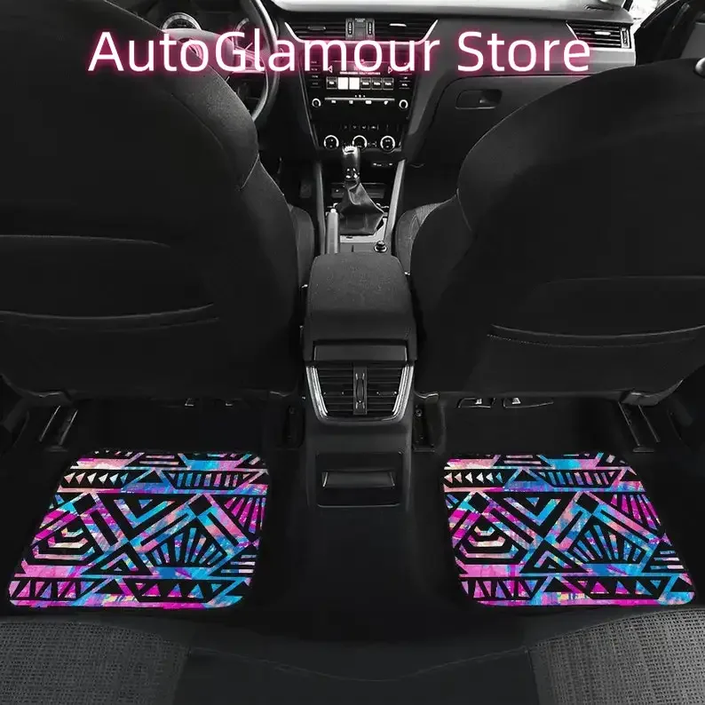 Blue Tribal Ethnic Aztec Boho Chic Bohemian Pattern Car Floor Mats Set, Front and Back Floor Mats for Car, Car Accessories