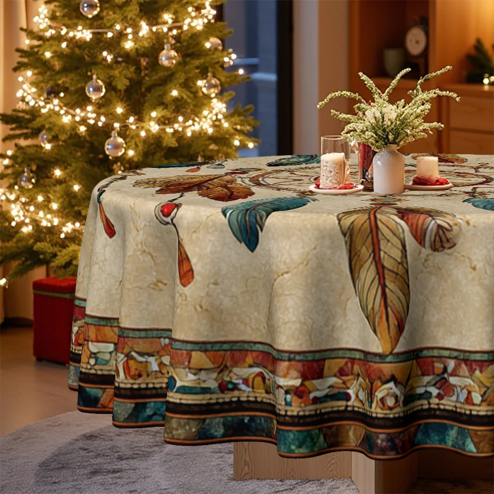 1 tablecloth, Christmas, Easter, Bohemian dream catcher pattern print tablecloth, suitable for home kitchens, dining rooms