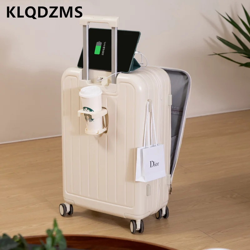 KLQDZMS Multifunctional Suitcase 20 Inch PC Boarding Case 22“24”26” Front Opening Laptop Trolley Case USB Charging Luggage