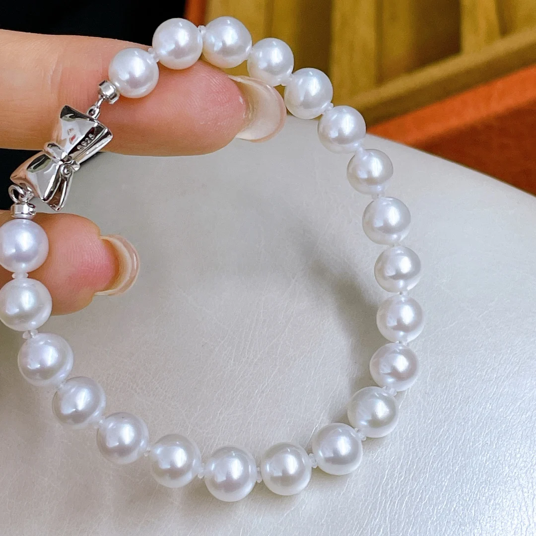 100% 925 Sterling Silver High Luster Natural White Pearl Beads Wrist Bracelet for Women Fine Jewelry Female Bracelet for Girls