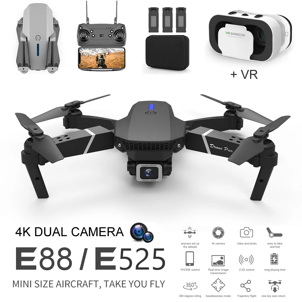 

E88 Easy Fly Mini VR FPV Drone 4K Aerial Photography RC Folding Quadcopter With Camera Long Range Remote Control Helicopter Toys