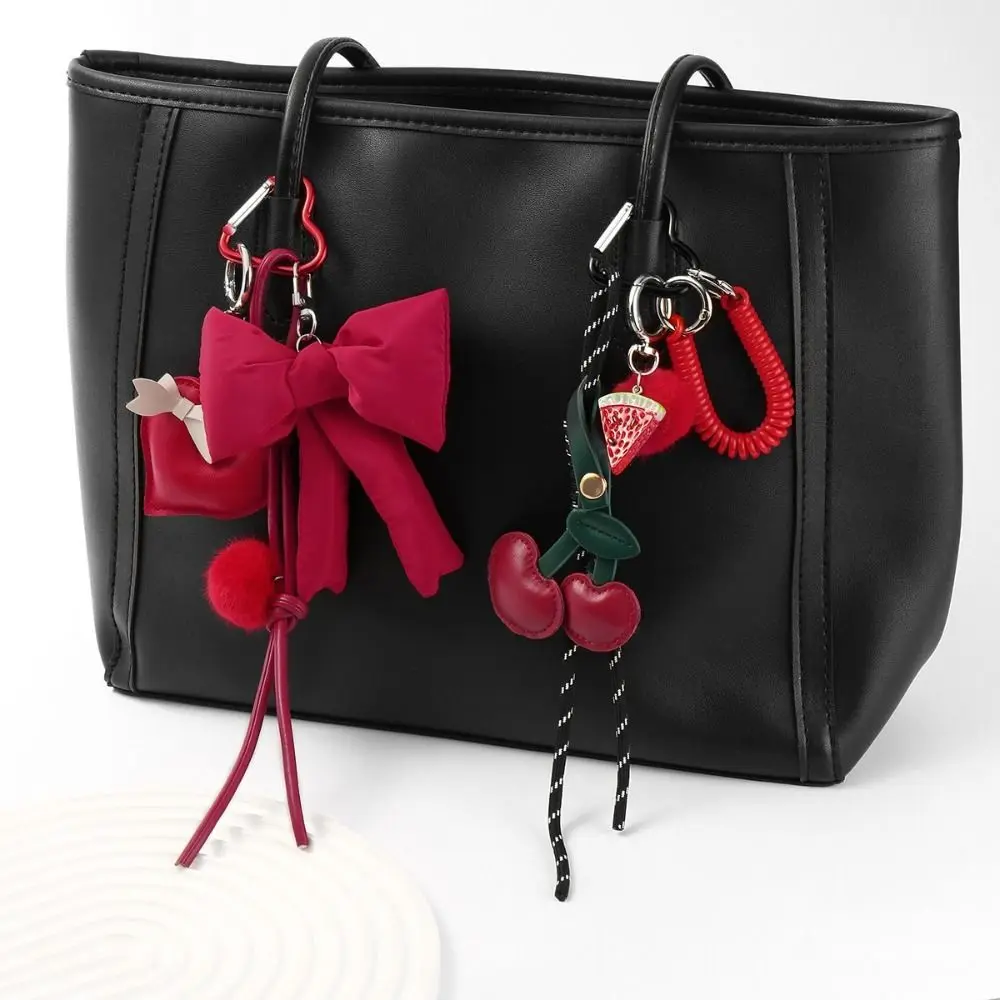 Trendy Stuffed Cute Bow Keychain Heart Decoration Bag Pendant Cherry Watermelon Car Key Ring Gift