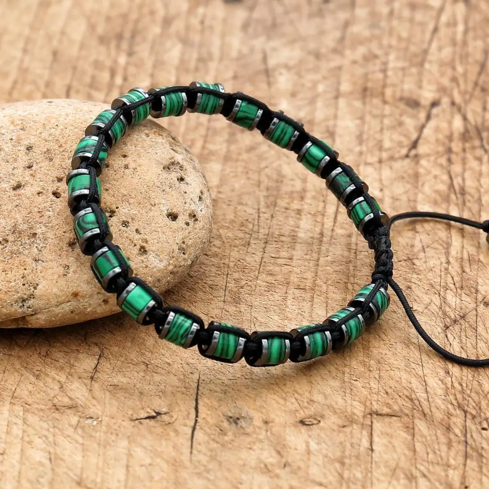 3*6mm malachite Hematite Beads Braided Bracelet Handmade Woven Boho Yoga Charm Bracelet Women Men Fashion Jewelry