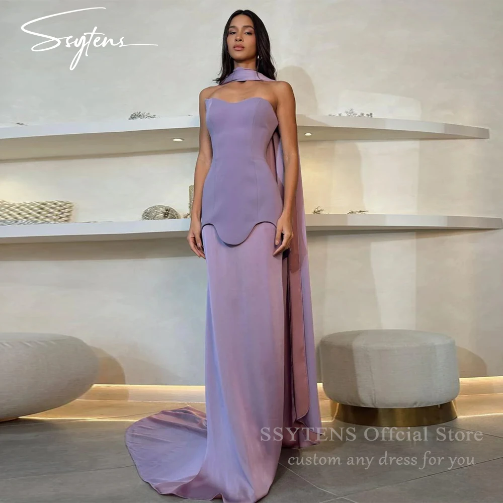 SSYTENS Lavender Crepe Evening Dresses Strapless Wedding  Prom Party Dresses Elegant Flowy Formal Occasion Dresses Customized
