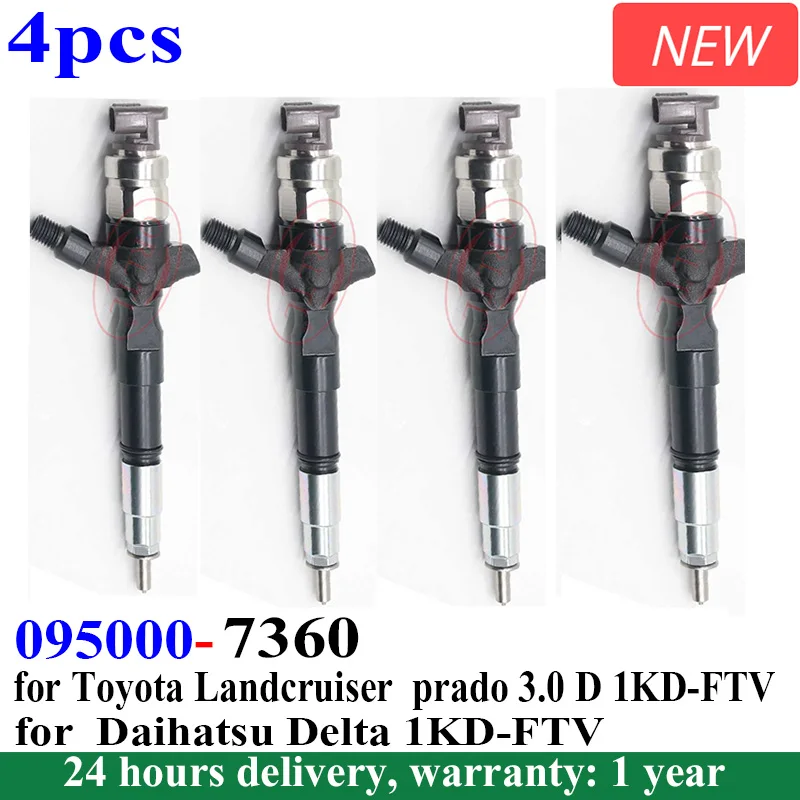 

0950007360 095000-7360 095000 7360 for Toyota Landcruiser prado 3.0 D 1KD-FTV Daihatsu Delta 4pc Diesel Genuine Fuel Injector