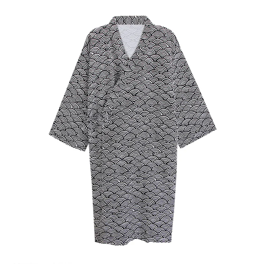 

LATERONON Men's Robe Kimono Robe Men Wave Tie Waist Bathrobe Men Bath Robes Cotton Universal For Men and Women