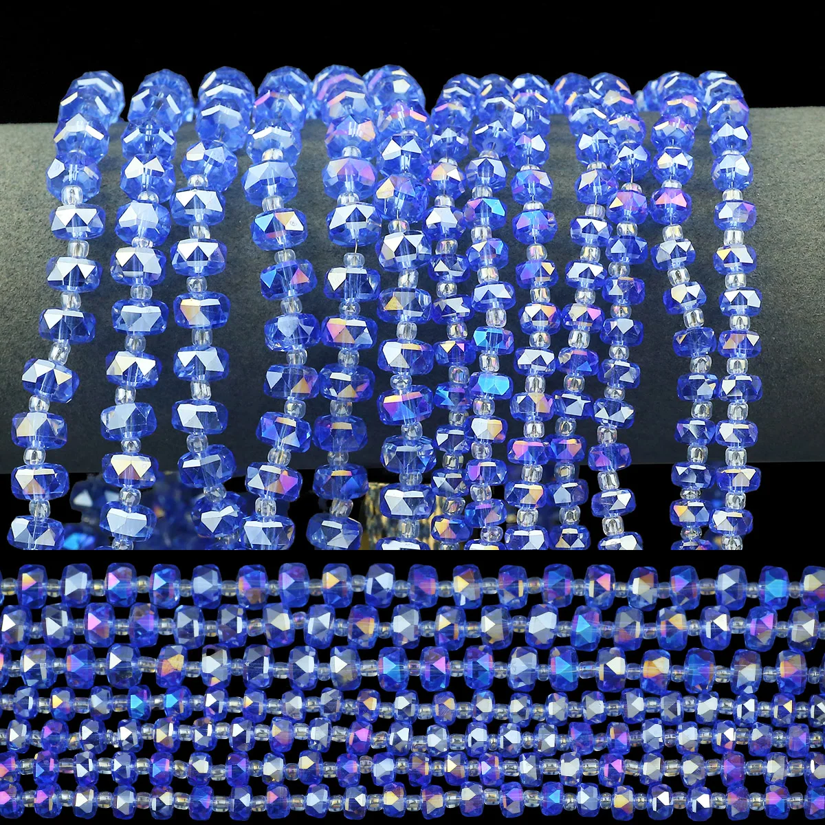 Wheel Shape Blue AB Colour Flat Round Austrian Crystal Spacer Loose Beads For DIY Jewelry Making Bracelet Pendant 6/8mm 50pcs