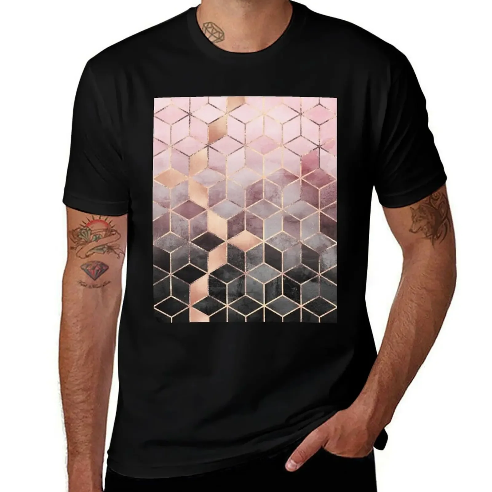 Pink And Grey Gradient Cubes T-Shirt blue archive rapper graphic tees oversized t shirts for men