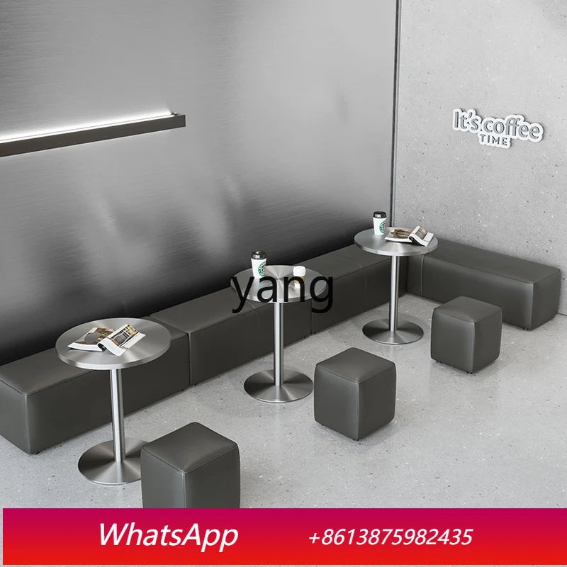 LMM Wandmontierte Sofa-Sitzbank für Milchtee-Läden und Cafés, Lange Bank mit Edelstahl-Tisch und Stuhl-Set